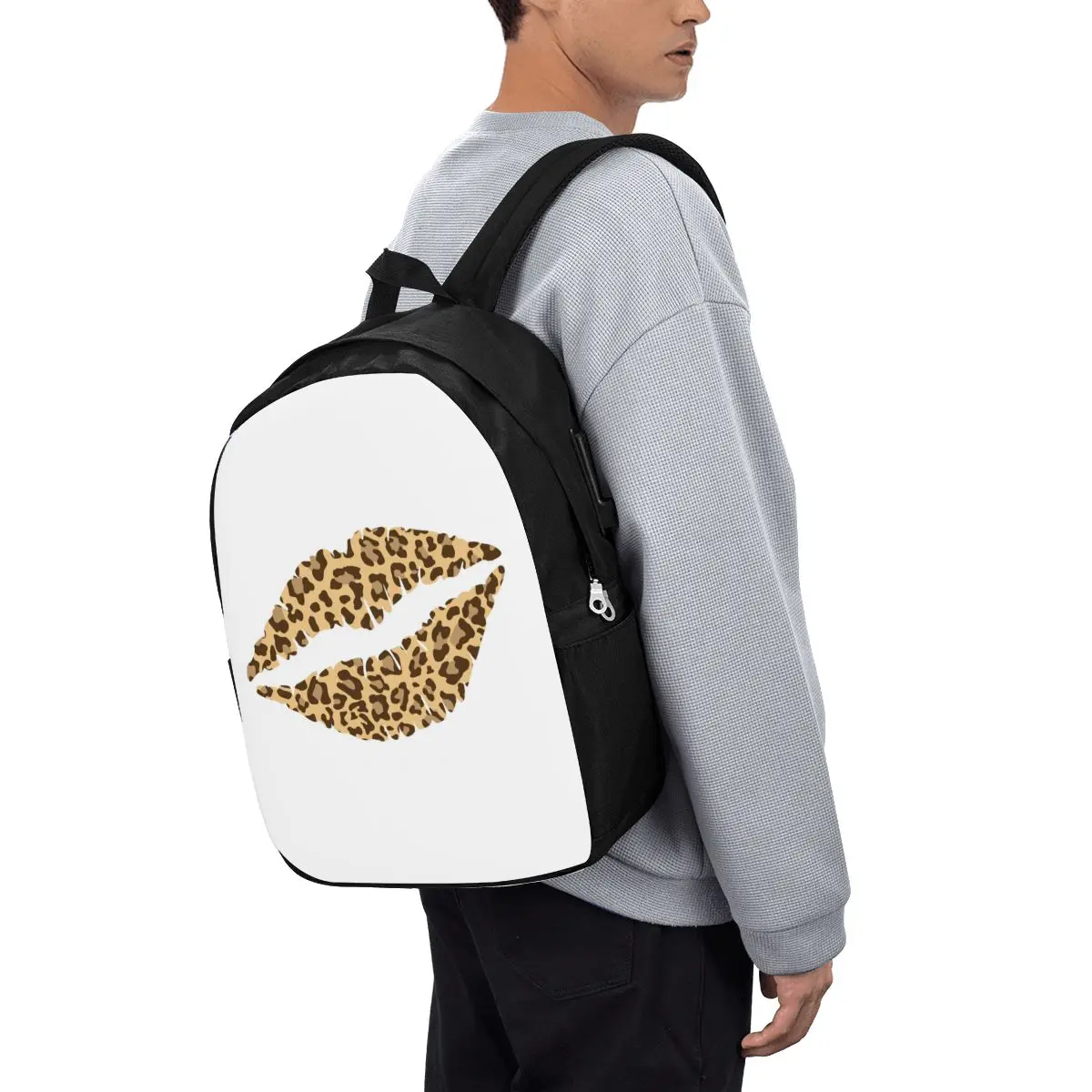 

Leopard Print Lips Backpack Travel Notebook Bag Computer College Student School Bag Laptop Shoulder Bags for Men Women