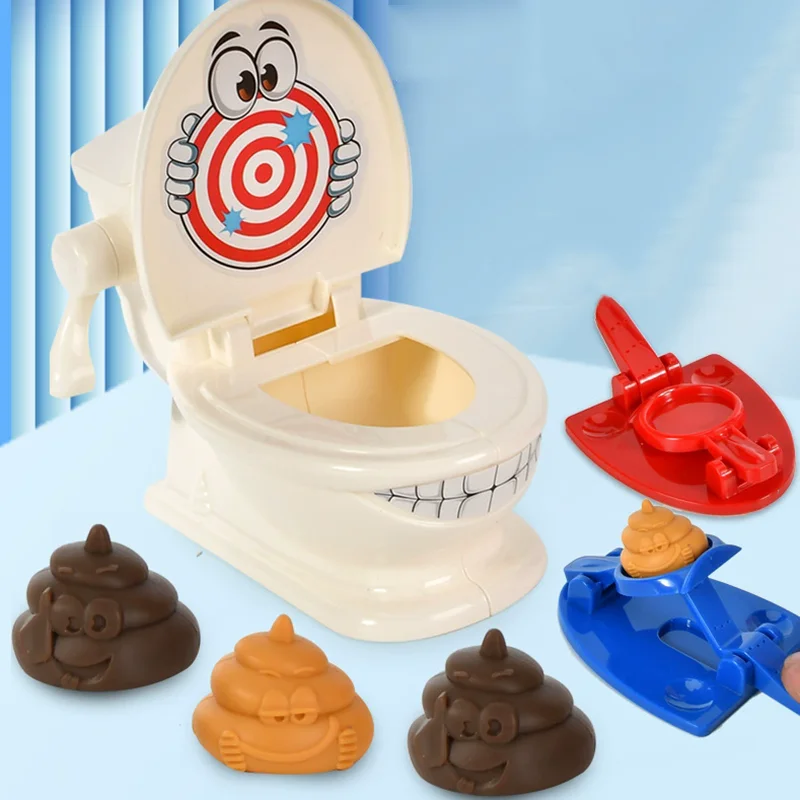 Mini Toilet Anti Stress Toys Two Person Interactive Catapult Toilet Toy Fun Tabletop Game Throw Battle Toy Poops for Kids Adult