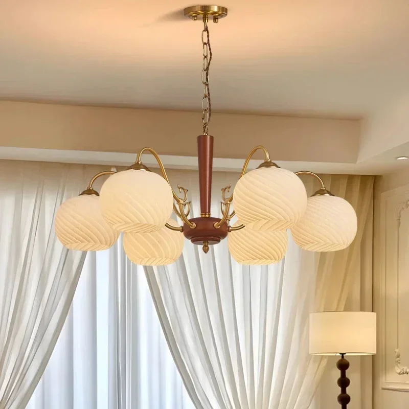 

SANDYHA Elegant Retro Nordic LED Chandelier Pendant Light Stylish Threaded Glass Hanging Lamp Perfect for Bedroom Living Room