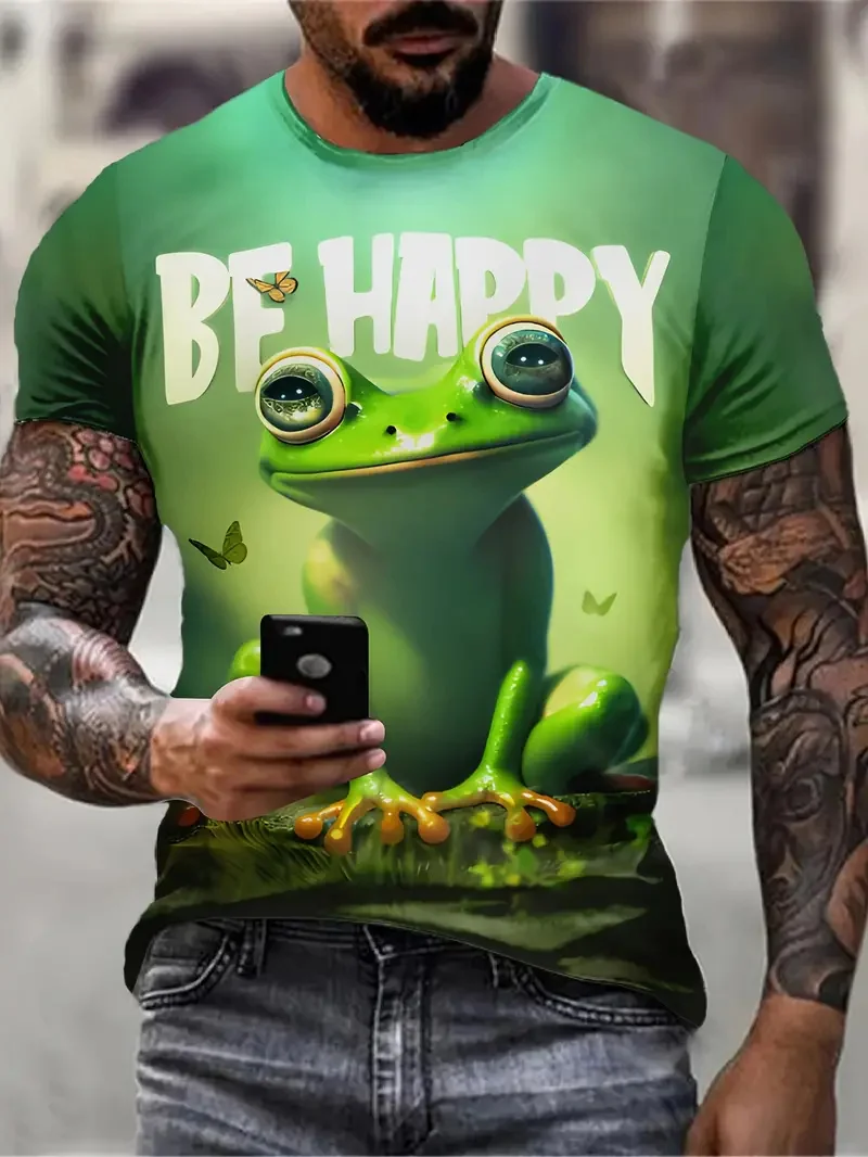 Funny 3D Cute Frog Pattern Printed Men's T-shirt Summer Casual Daily Street Short sleeved children T-shirt Super Large Men's top