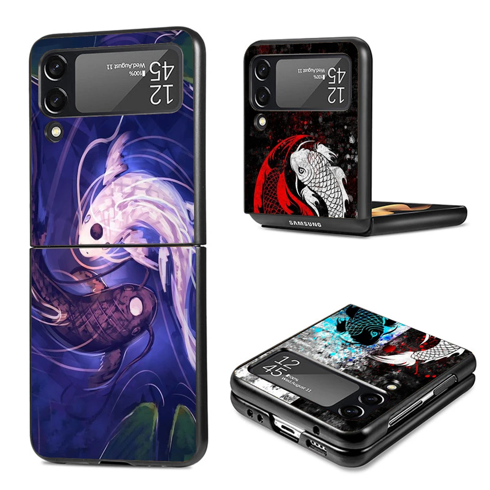 Japan Koi Fish Yin Yang Art Phone Case For Samsung Galaxy Z Flip3 Flip4 Flip5 Flip6 PC Shell For Z Flip 3 4 5 6 Hard Folding Art