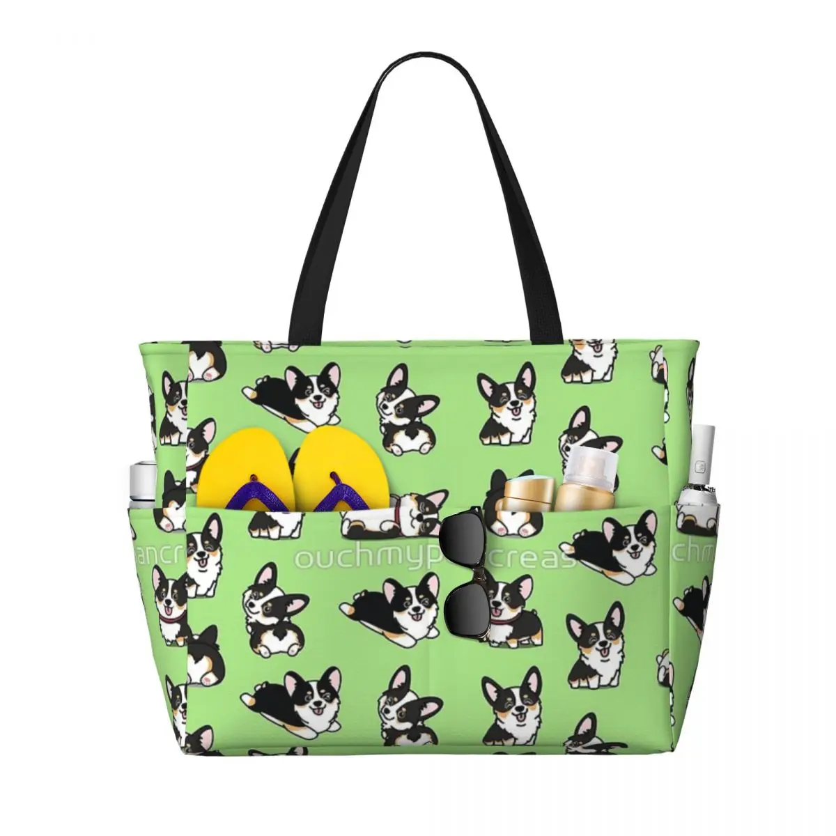 

Kawaii Corgi Tri Color Beach Travel Bag, Tote Bag Customizable Large Capacity Out Shoulder Bag Multi-Style Pattern