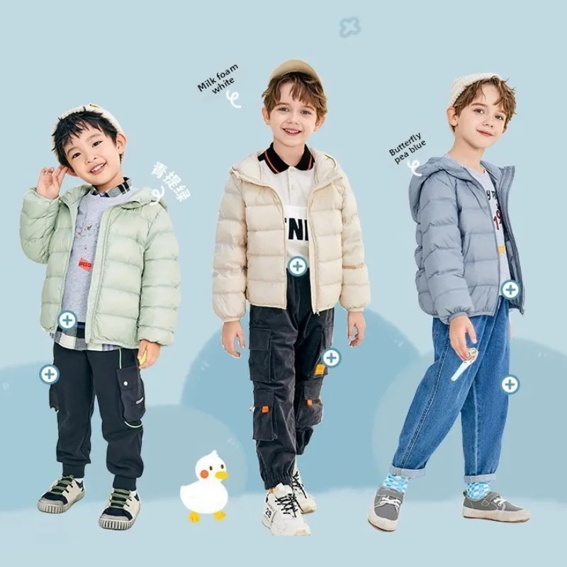Parent-Child Kids' down Feather Winter Lightweight Short Jacket for Older and Younger Children, Boys and Girls, With Hood