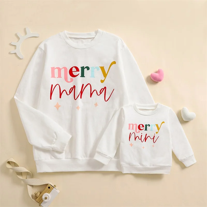 Mommy and Me Matching Outfits Christmas Long Sleeve Star Letter Print Sweatshirts Winter Clothes