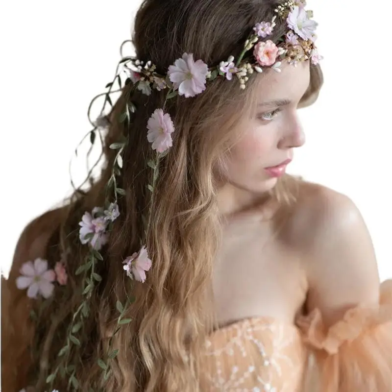 Bohe Blumenranke Haarband Künstlicher Blumenkranz Quasten-Haaraccessoires – Detail 6