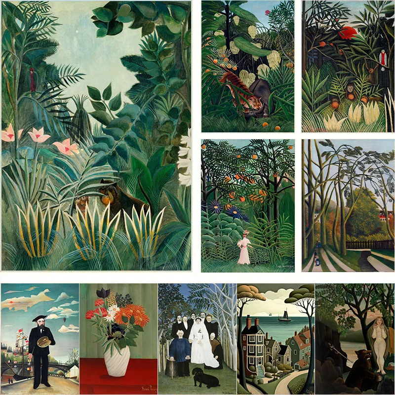 Henri Rousseau Famous Painting Exotic Forest Jungle Poster Canvas Painting Vintage Flowers Wall Art For Living Room Home Decor