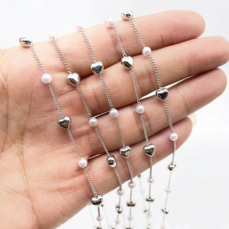 1meter Beaded Chain KC Gold Imitation Pearl CCB Heart Star Beads Copper Chain for Bracelets Necklace Jewelry Making DIY