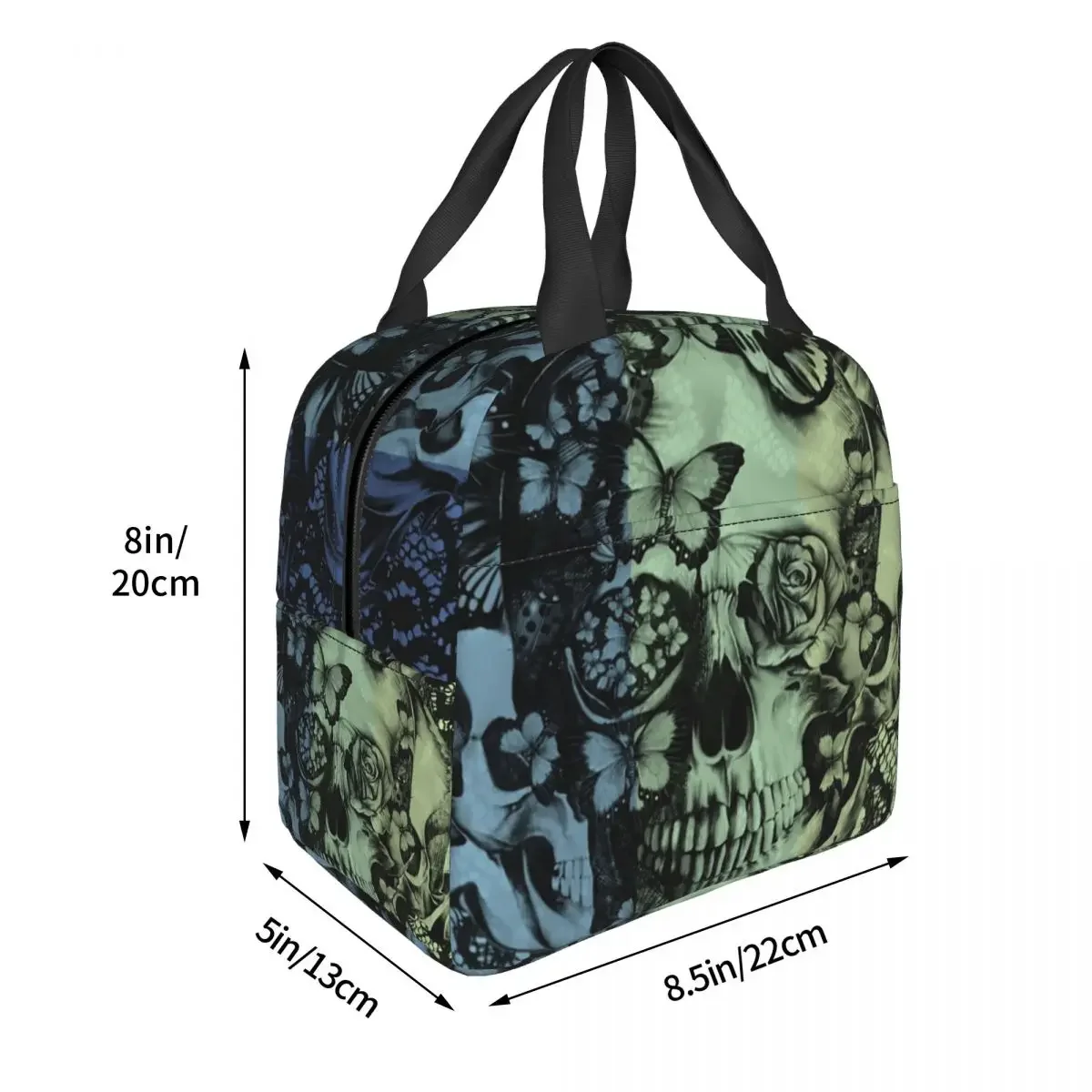 Navy Fade Victorian Lace Skull Resuable Lunch Box Multifunction Mexican Day Of The Dead Thermal Cooler Food Insulated Lunch Bag