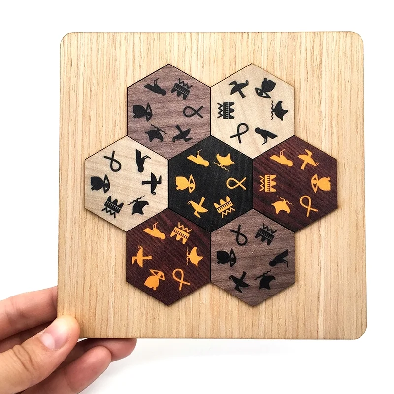 New Lost Found Wooden Mind Brain Teasers Puzzles Challenging Egyptian Hieroglyph Puzzle Game for Adults