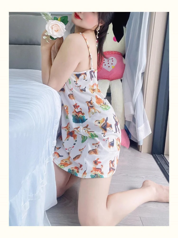 150kg Extra Large Size Loose Loungewear Women Plus Size Suspender Nightdress Cartoon Sexy Lingerie Ladies Soft Night Shirts