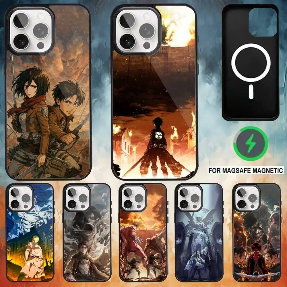 

A-Attack on Anime T-Titan Phone Case For iPhone 17 16 15 14 13 12 Pro Max Plus for Magsafe Mirror Wireless Magnetic Cover