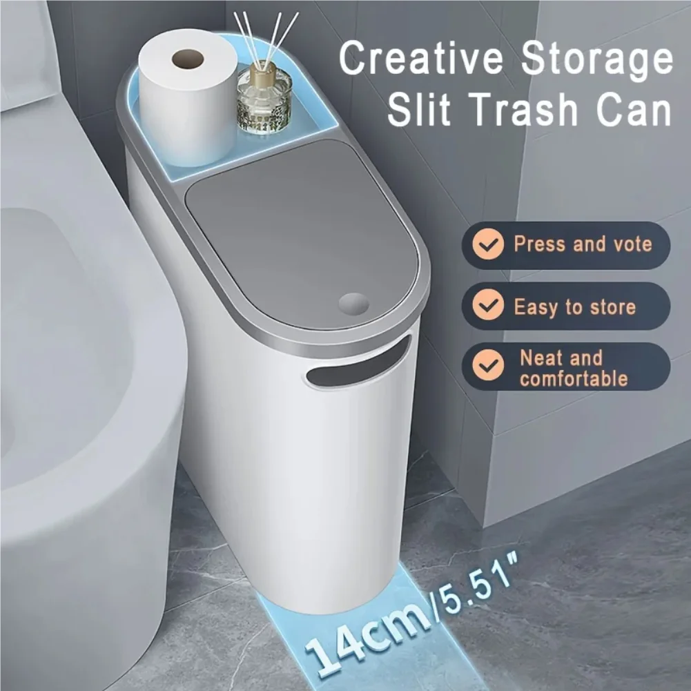 

10L Bathroom Trash Can, Household Creative Gap Waste Bin, Press Type Garbage Can with Lid, Simple Paper Basket Kitchen Trash Can
