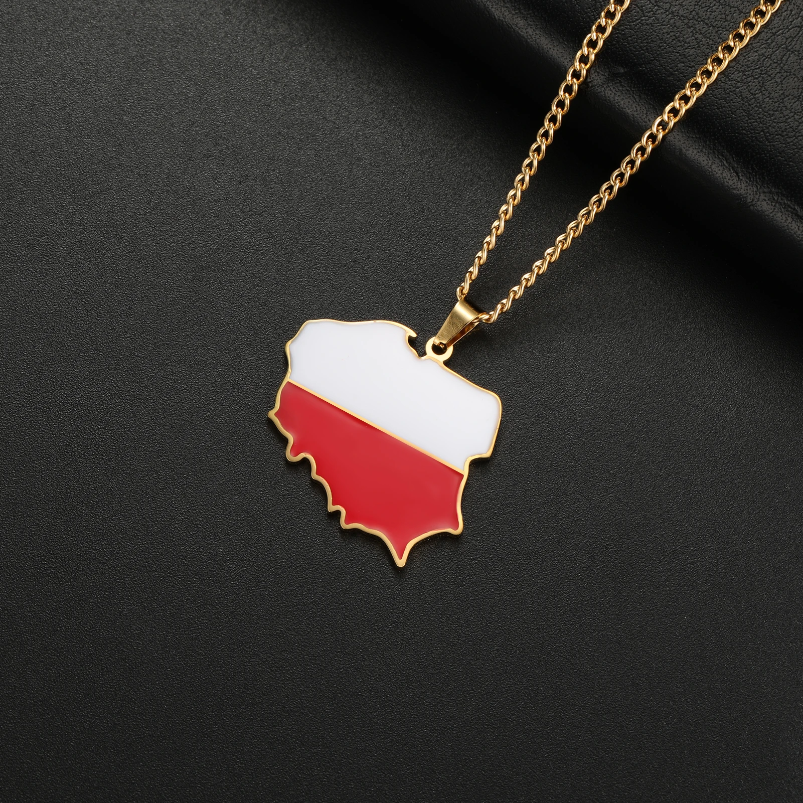 Poland Map Oil Drop Color Design Pendant Necklaces For Women Men Stainless Steel Color Flag Map Necklace Patriots Jewelry Gift