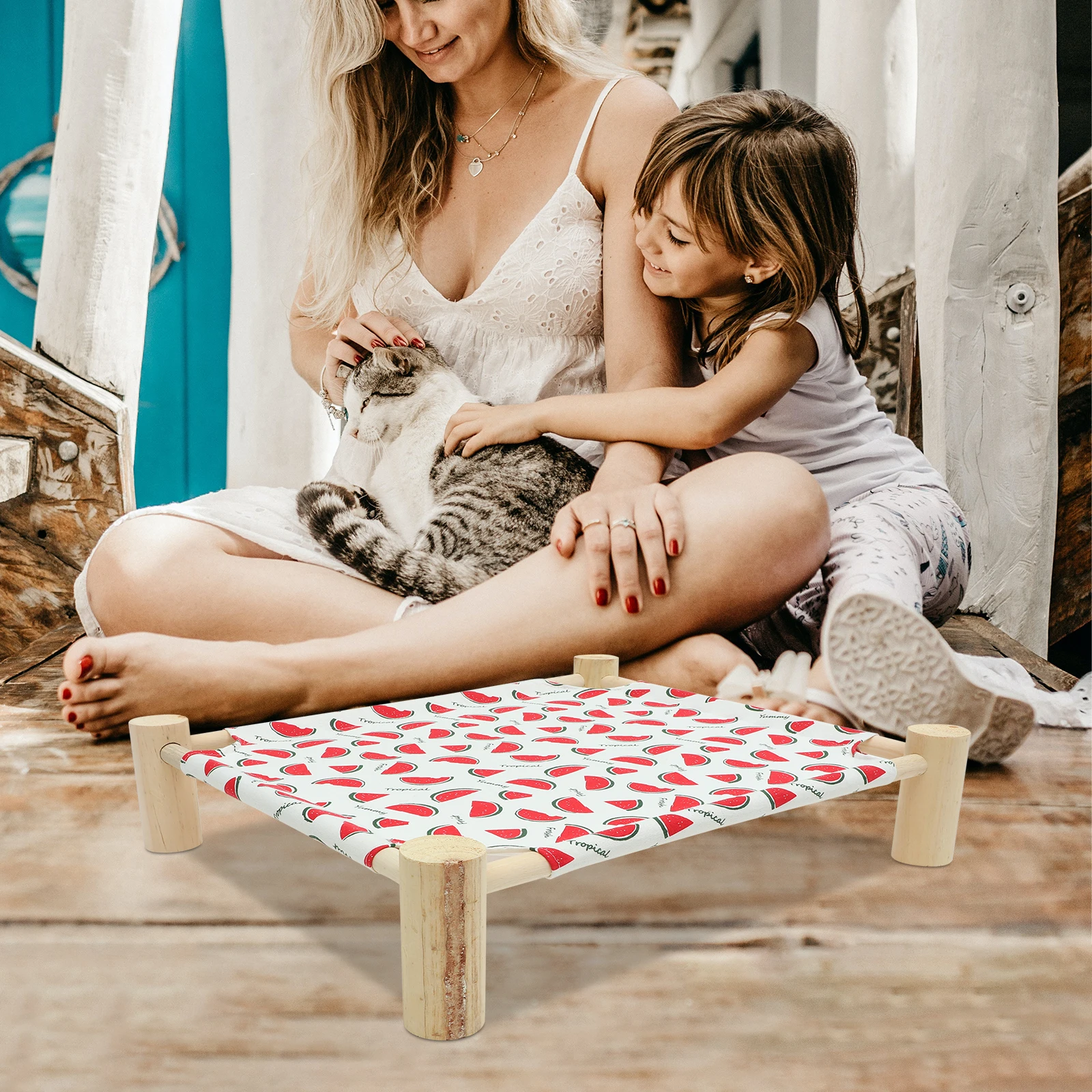 

Wooden Pet Bed Detachable Washable Cat Sleeping Nest Comfortable Indoor Pet Supply Elevated Hammock Bed For Cats Dogs