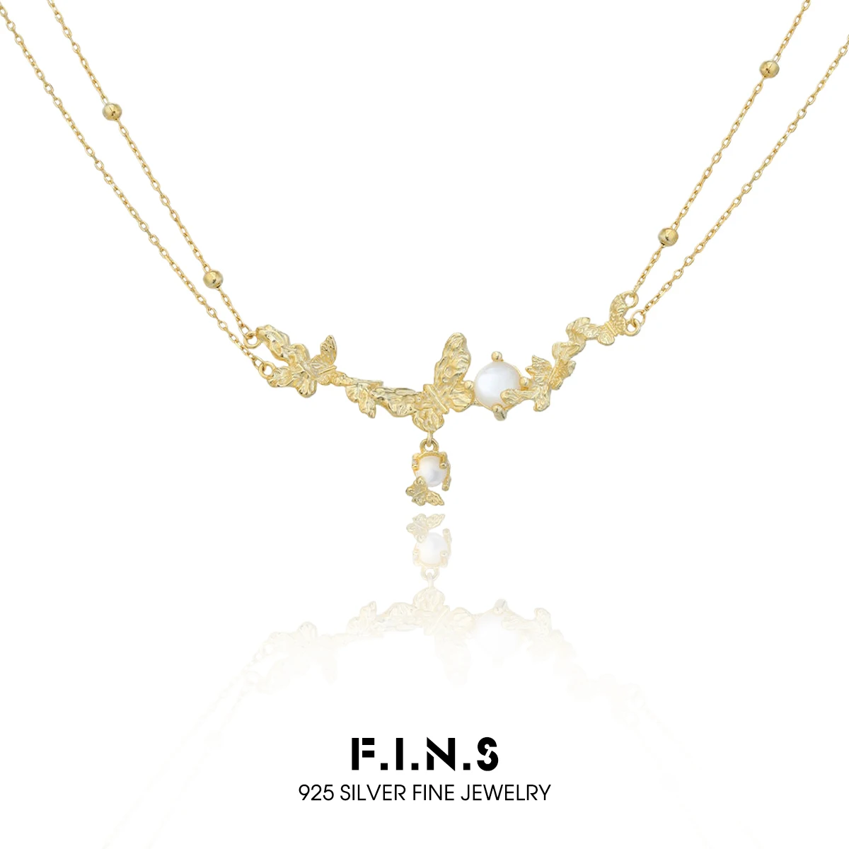 

F.I.N.S Butterfly White Shell S925 Sterling Silver Necklace Elegance Luxury Double Chains Clavicle Fashion Fine Party Jewelry