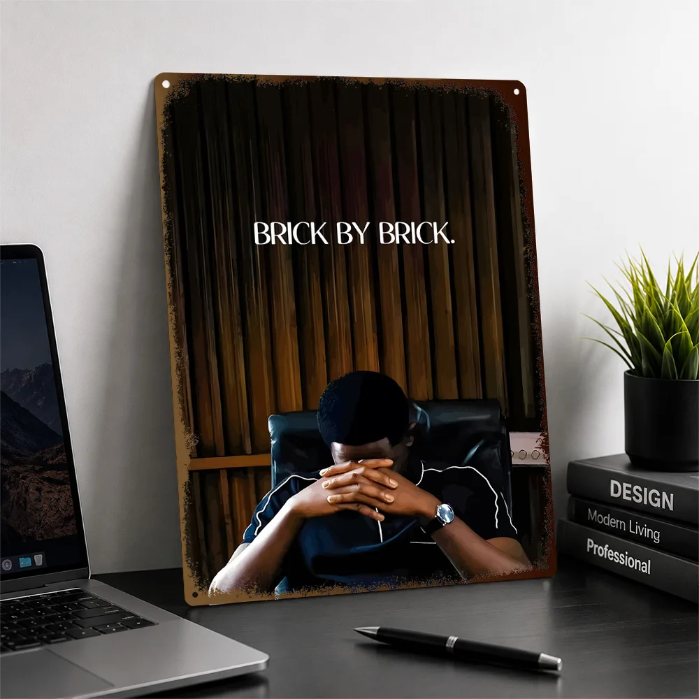 Seated Man Progress Quote Portrait Aluminum Poster Typography Wall Art For Home Office Personalized Metal Sign Birthday Gift