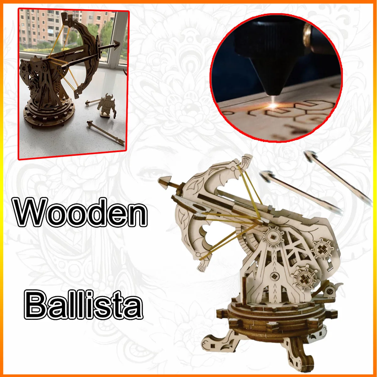 3D Wooden Puzzle for Adults Ballista Building Model toy Can fire crossbow arrows Ballista Assembling Catapult toy for Man Boys