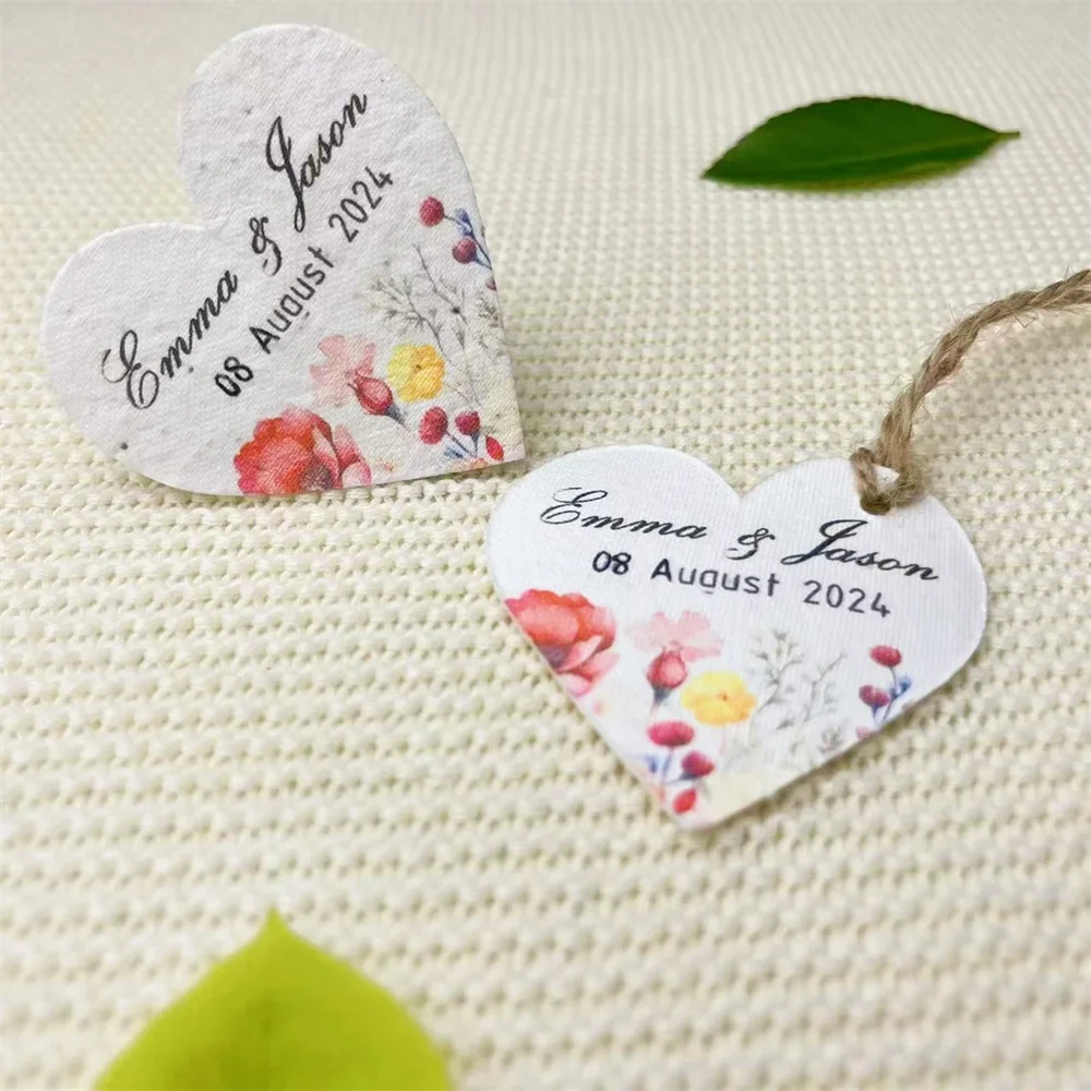 Custom Plantable Seed Paper Heart Wedding Favors, Wildflower Seed Paper, Handmade Gift for Guest, Thank You Card, Baby Shower Fa