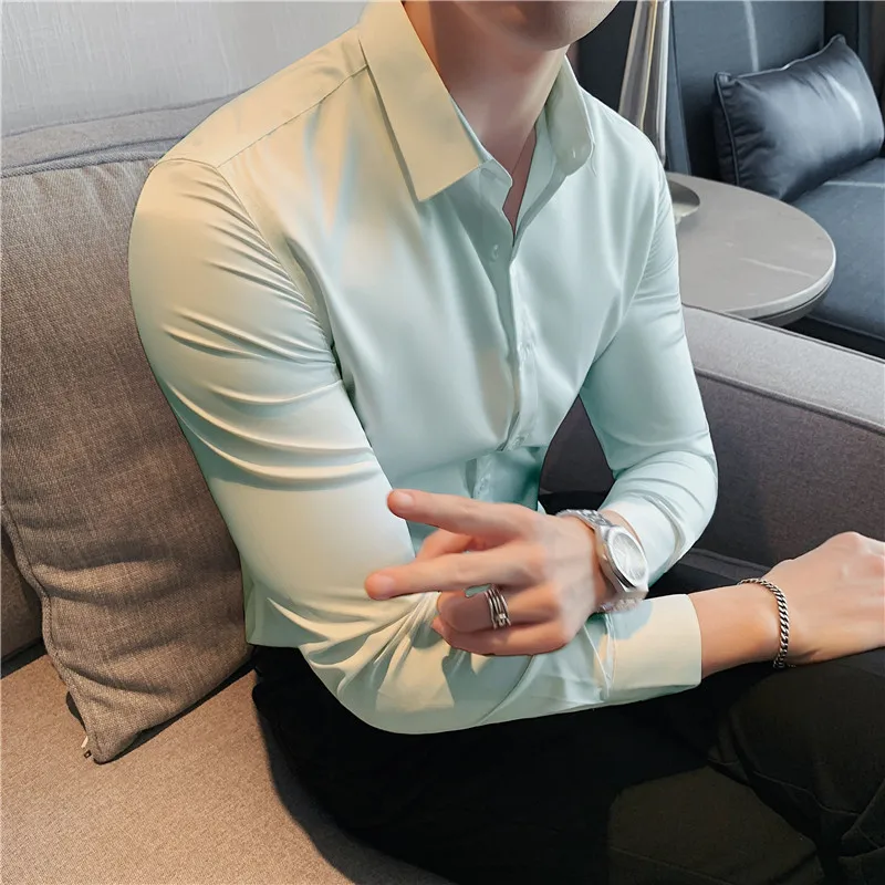 High Quality New Solid Dress Shirt Men Long Sleeve Fashion Slim Male Social Casual Business Shirt Black White Men\'s Dress Shirts