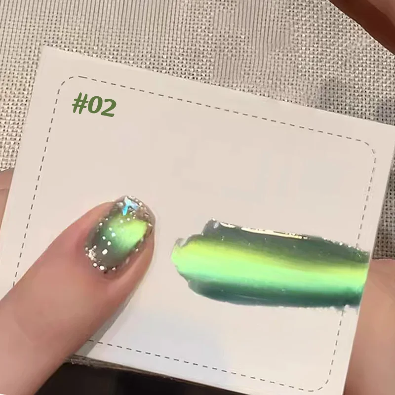 

1pcs TC 2025 New Super Flash Green Light Ceramic Glass Bead Nail Art Summer Night Movie Star Bamboo Cat Eye Gel Nail Polish