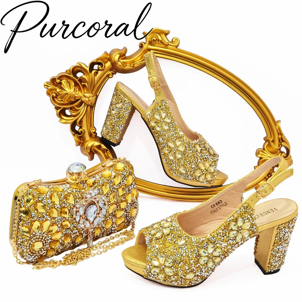 Sparkly Red Rhinestone Peep Toe Block Heels Matching Crystal Clutch Bag Women Wedding Evening Party Bridal Shoe and Bag Set