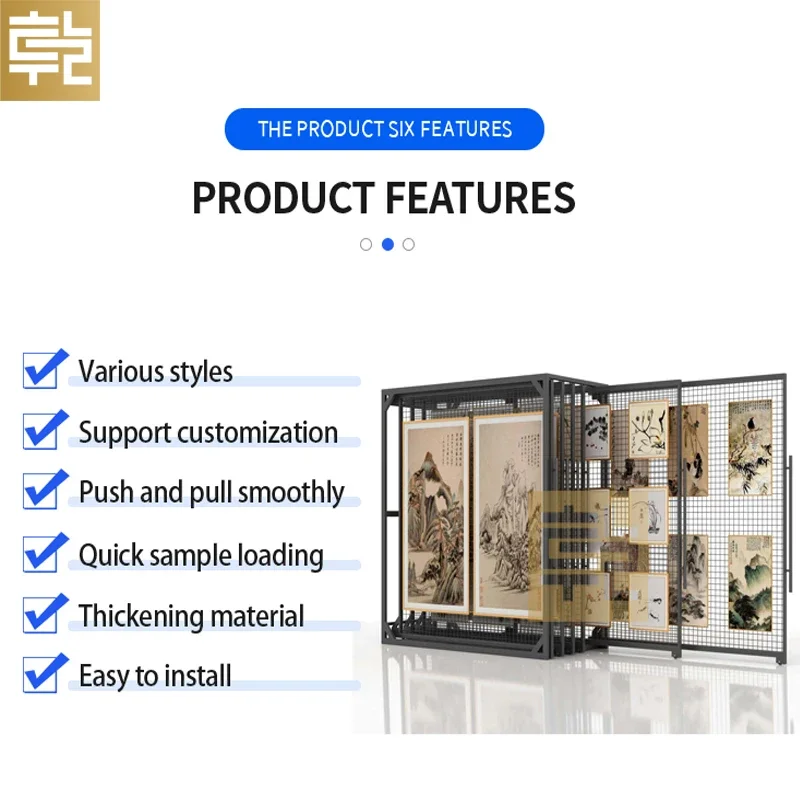 Profession Custom Pull-Push Artwork Frame Carpet Fabric Sliding Stand Glass Oil Painting Wall Hanging Display Rack