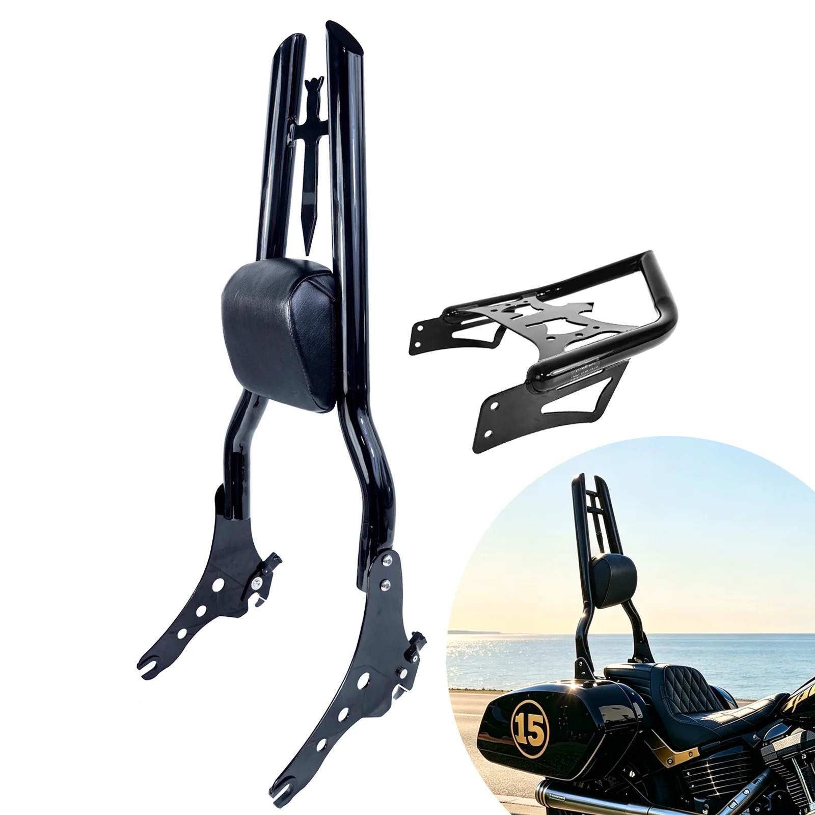 For Harley 18-26 Softail Sport Glide FLSB Low Rider ST FXLRS Detachable Motorcycle Backrest Passenger Sissy bar & Luggage Rack