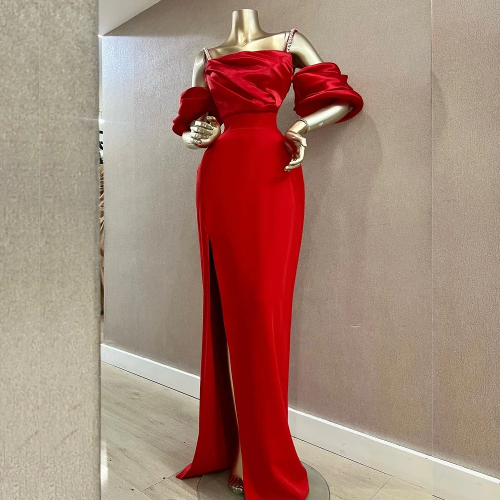 

Customized Jersey Rhinestone Lace-up Off-the-shoulder Red Chic Long Dresses Bespoke Occasion Elegant Party Wedding Glitter