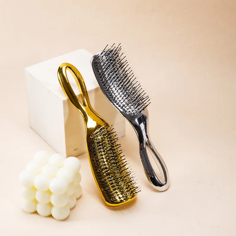 Electroplated Detangling Hair Brush Dual Tooth Clean Glide Comb Gentle Tangle-Free Hair Styling Massage Brush for All Hair Types