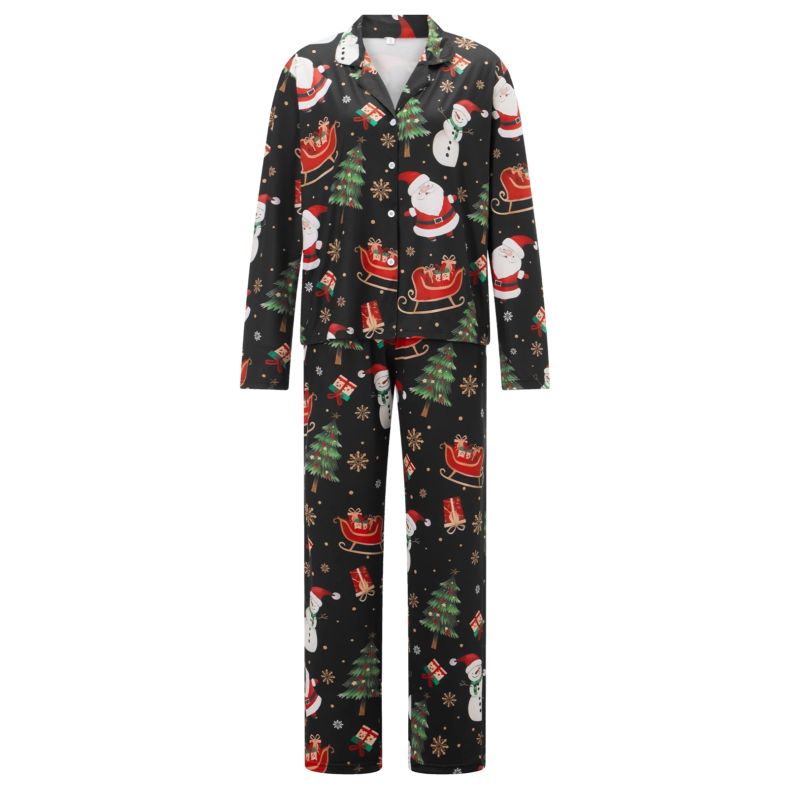 Women Christmas Pajamas Set 2 Pieces Loungewear Suits Candy Cane/Santa/Light String Print Shirts Tops Pants Sleepwear Outfits