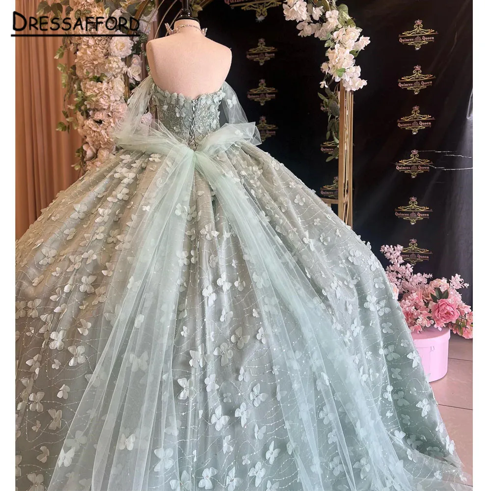 2023 verde menta principessa Quinceanera abiti Off spalla pizzo Appliques corsetto Up Ball Gown Sweet 16 17 compleanno Vestidos De 15