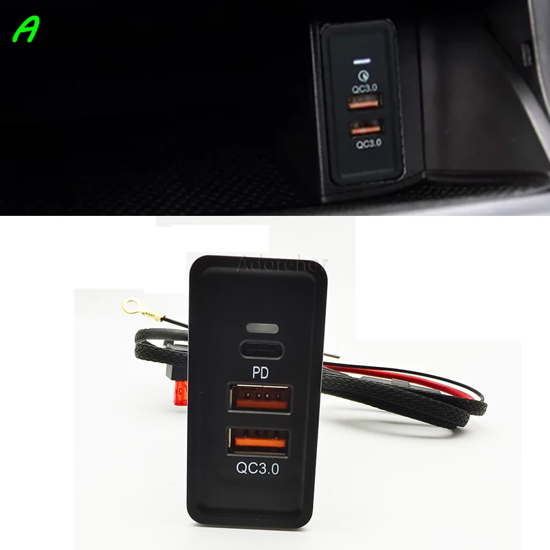 Car USB Quick Charge QC3.0 Fast Phone Charger Adapter Modified Charging Interface Socket Power Switch for Golf 7 Accessories