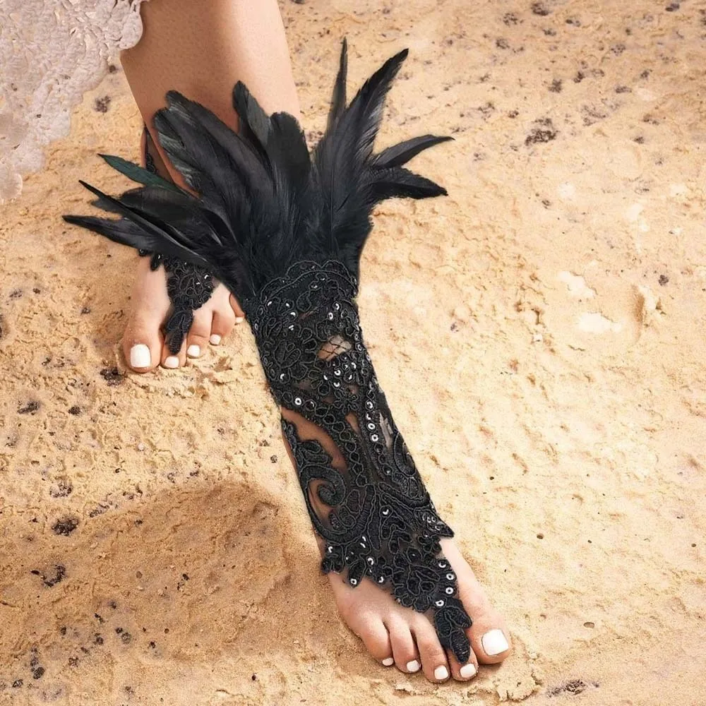 

Retro Halloween Feather Gloves Gothic Wristband Sequins Feather Lace Gloves Cuffs Dark Women Halloween Arm Sleeves Ball