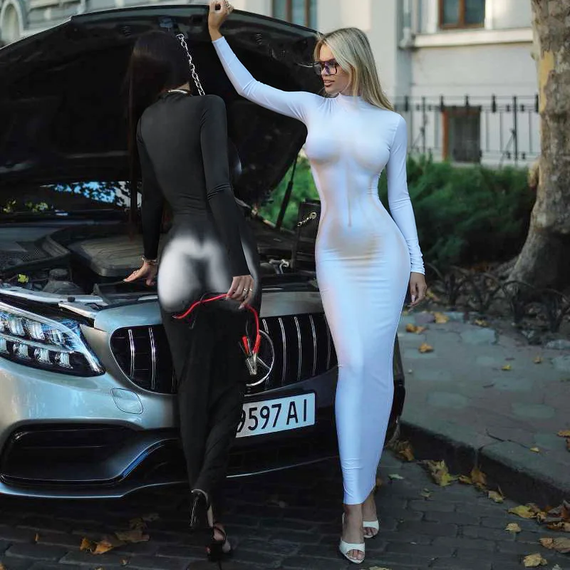 Sexy impresso sheer feminino longo maxi vestido de manga longa vestidos magros 2025 outono inverno nova moda streetwear clube festa outfits