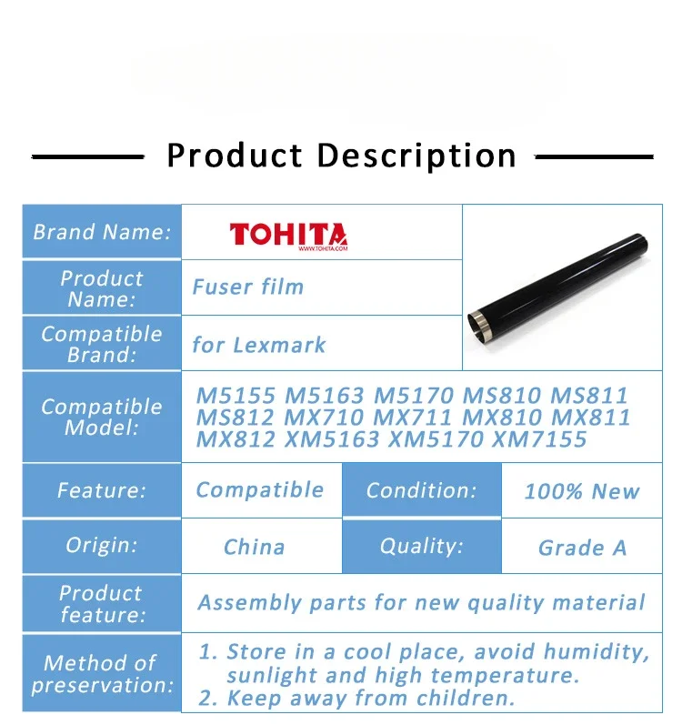 Applicable to Lexmark M5155 M5163 MS810 MS811 MS812 Fixing Film