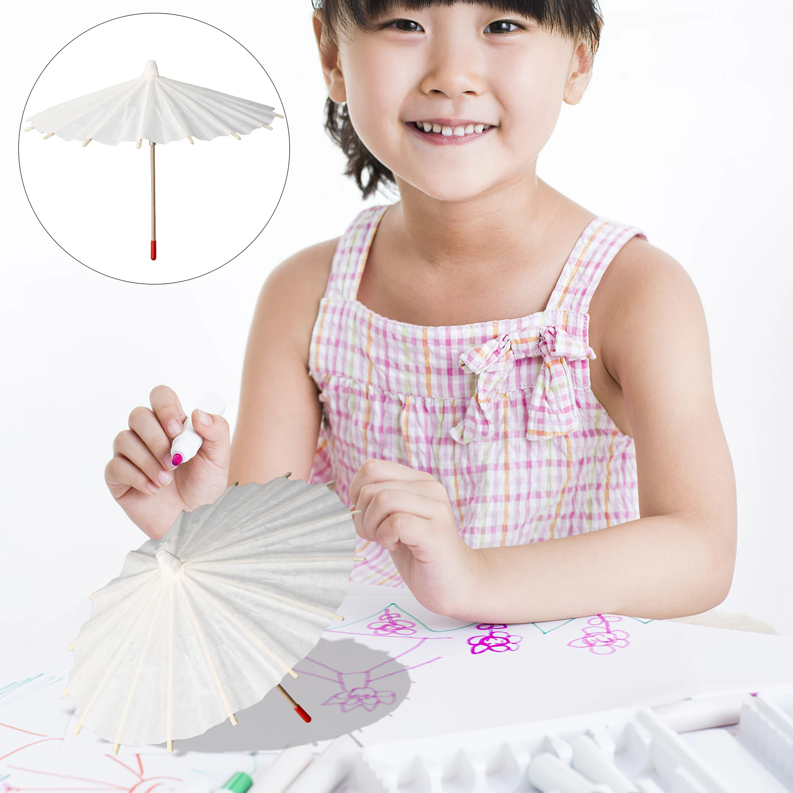 

5pcs Oil Paper Umbrella White Unfinished DIY Handmade Crafts Parasol Paper Umbrella for Wedding Party Art Project