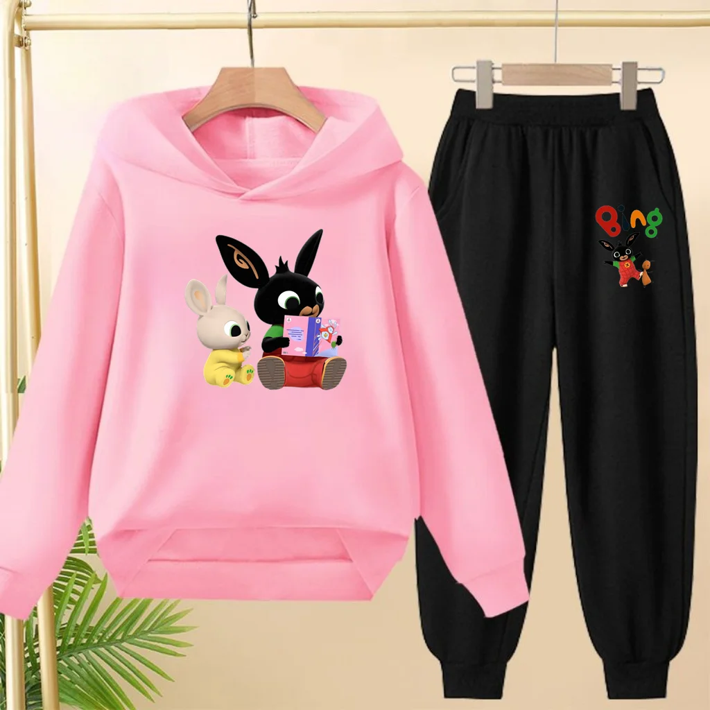 

Children's Hoodie Anime Rabbit Reading Print Charming Coat Sweatshirt + Pants 2P Boys Girls 3-12Years Trendy Clothes Leisure Set