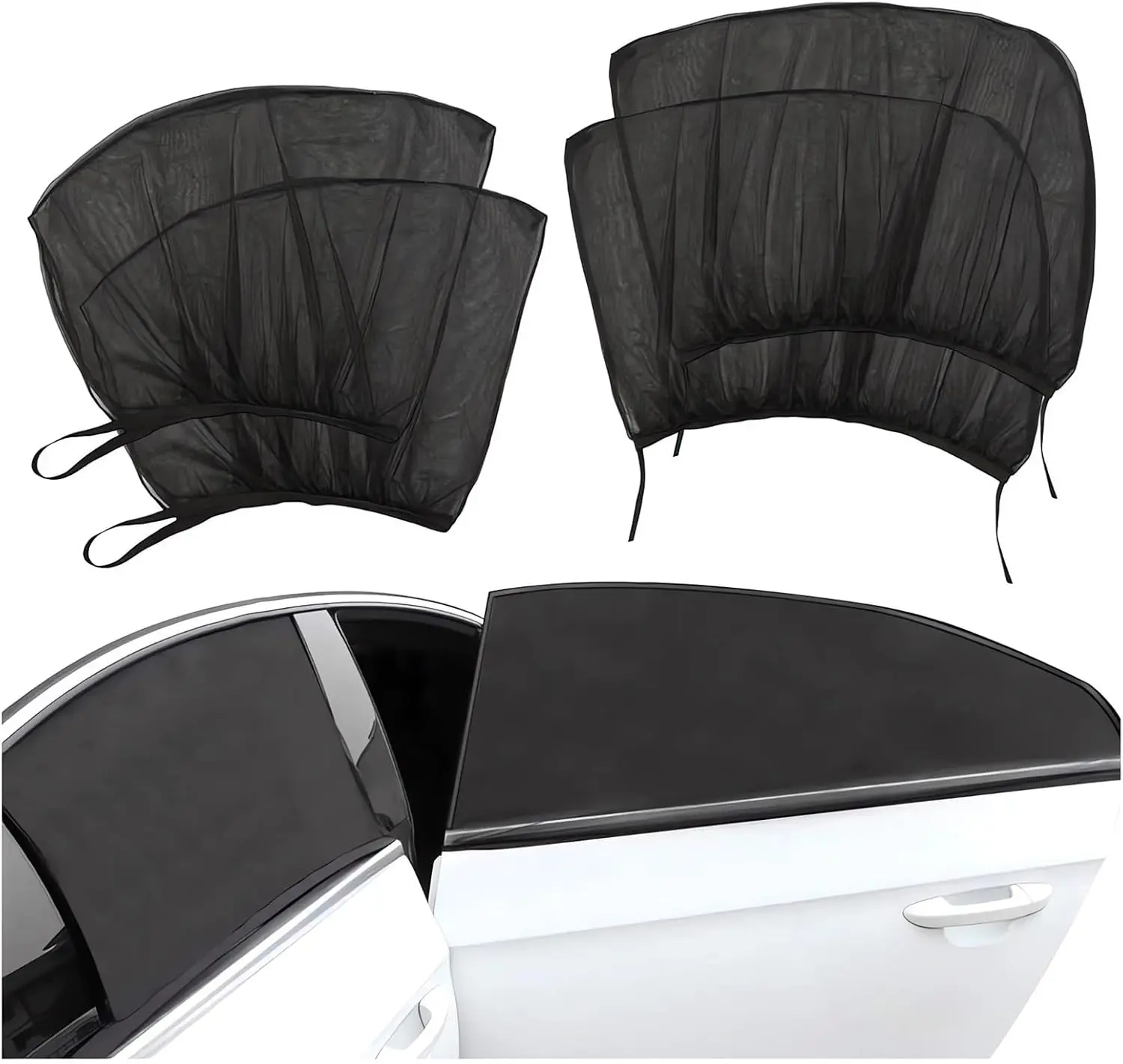 4 piezas de parasoles plegables para ventanas laterales traseras de coche, protección UV, malla antimosquitos, protección solar y de privacidad, cortina plegable para verano
