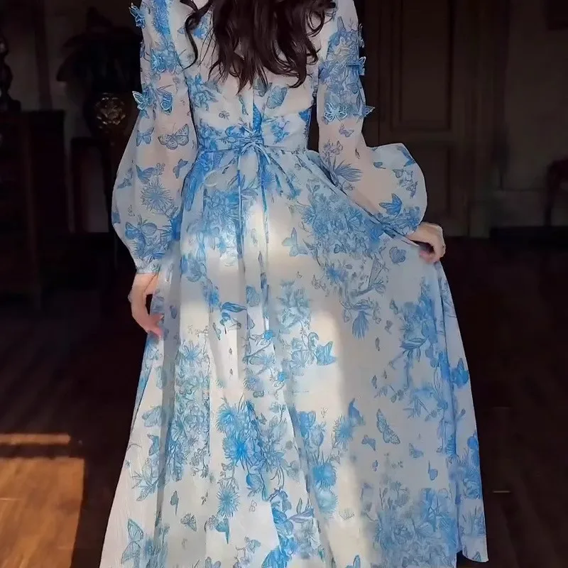 Sister Star Damenkleider Großhandel Mode Hohe Taille Temperament Französisch Schlank Lange Big Swing Pendler Urlaubskleider