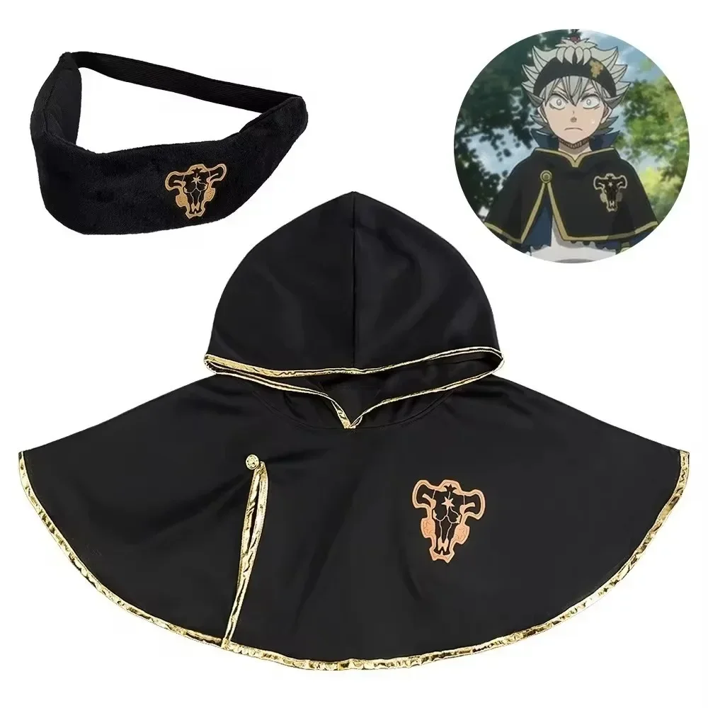 Asta Hooded Cloak Cape with Headband Anime Black Clover Cosplay Costume Black Bulls Robe Halloween Outfits