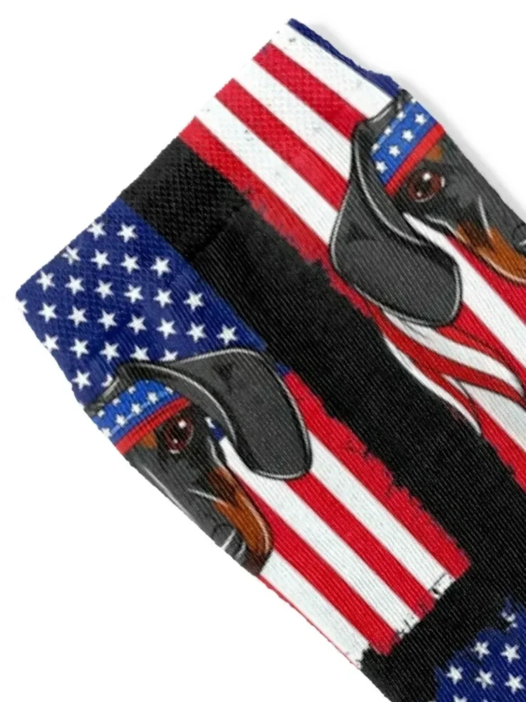 Dachshund Dog American Flag Patriotic 4th of July Socks Non-slip floral Ladies Socks Men's