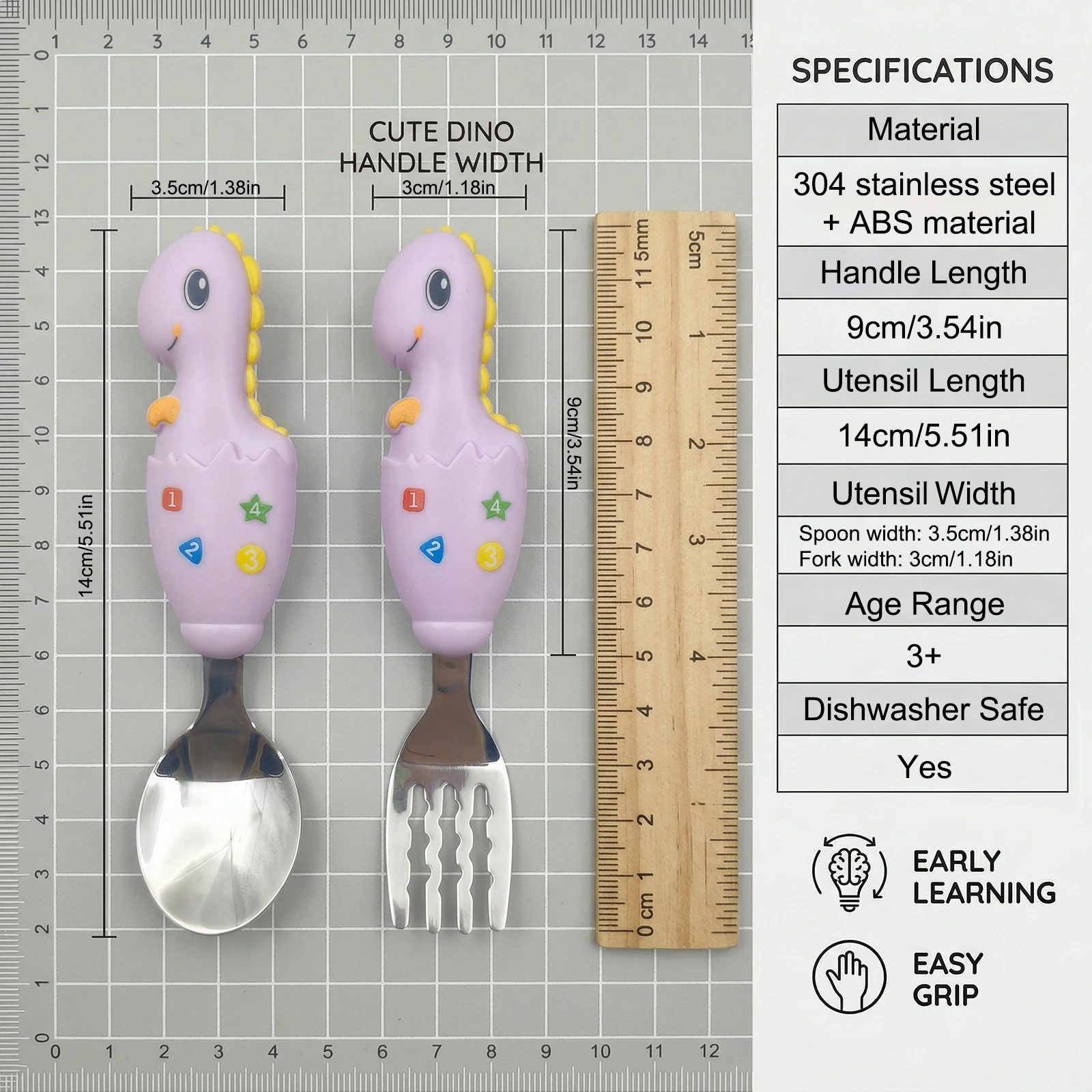 

2 pcs Dinosaur-Shaped Children's Metal Cutlery Set With, 304 Stainless Steel Children Safe Forks and Spoons, Dishwasher Safe