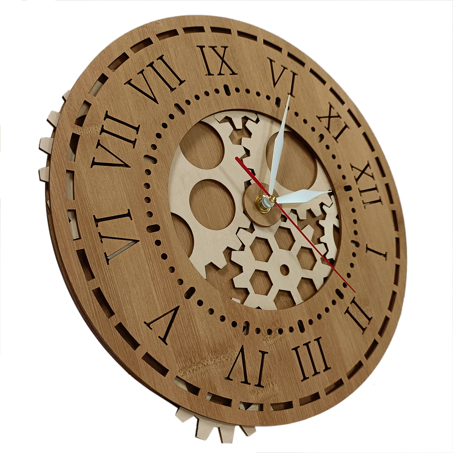 3 Layers Gears Laser Cut Wooden Wall Clock For Home Office Room Mechanical Artwork Steampunk Decor Eco Friendly Natural Wall Wat