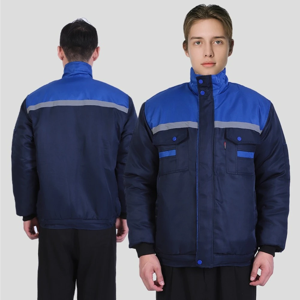 Men's Winter Work Jacket, Padded Coat High Visibility Reflective Tape Multi-Pocket Workwear, Construction Auto Repair Workwear