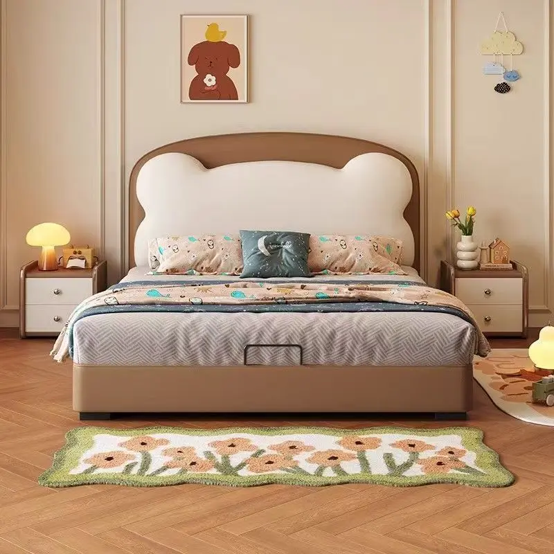 Simple cream style, girl flush edge bed, small apartment soft bag bed