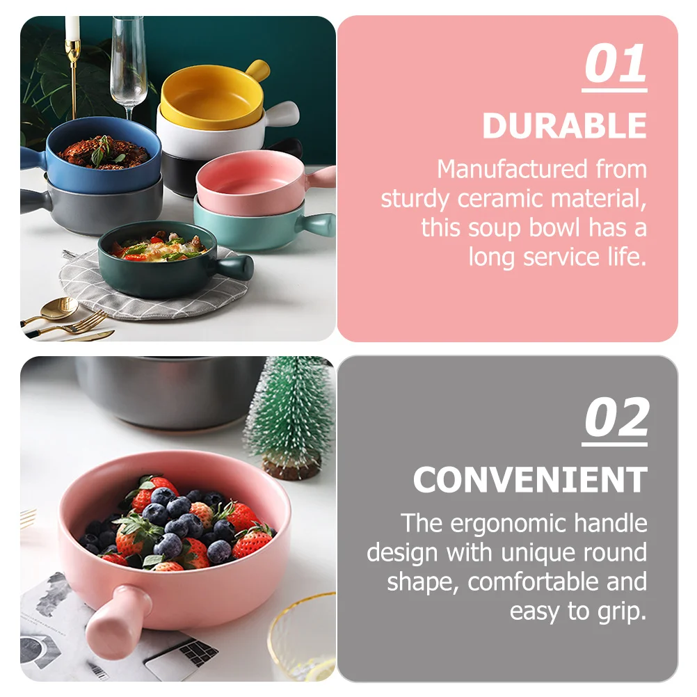 

Ceramic Baking Bowl Handle Practical Soup Bowl for Daily Use Onion Soup Salad Pasta Serving Bakeware with Handle