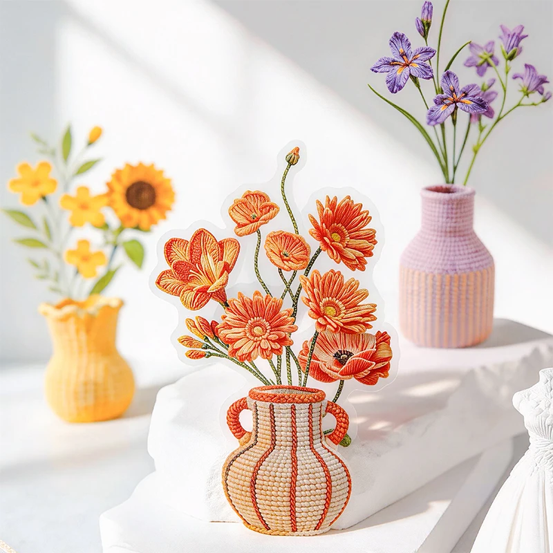 Journal GO 30pcs Crochet Flower House Stickers for Collage Junk Journal Scrapbooking Decor Floral Bottle diy Photo frame Card