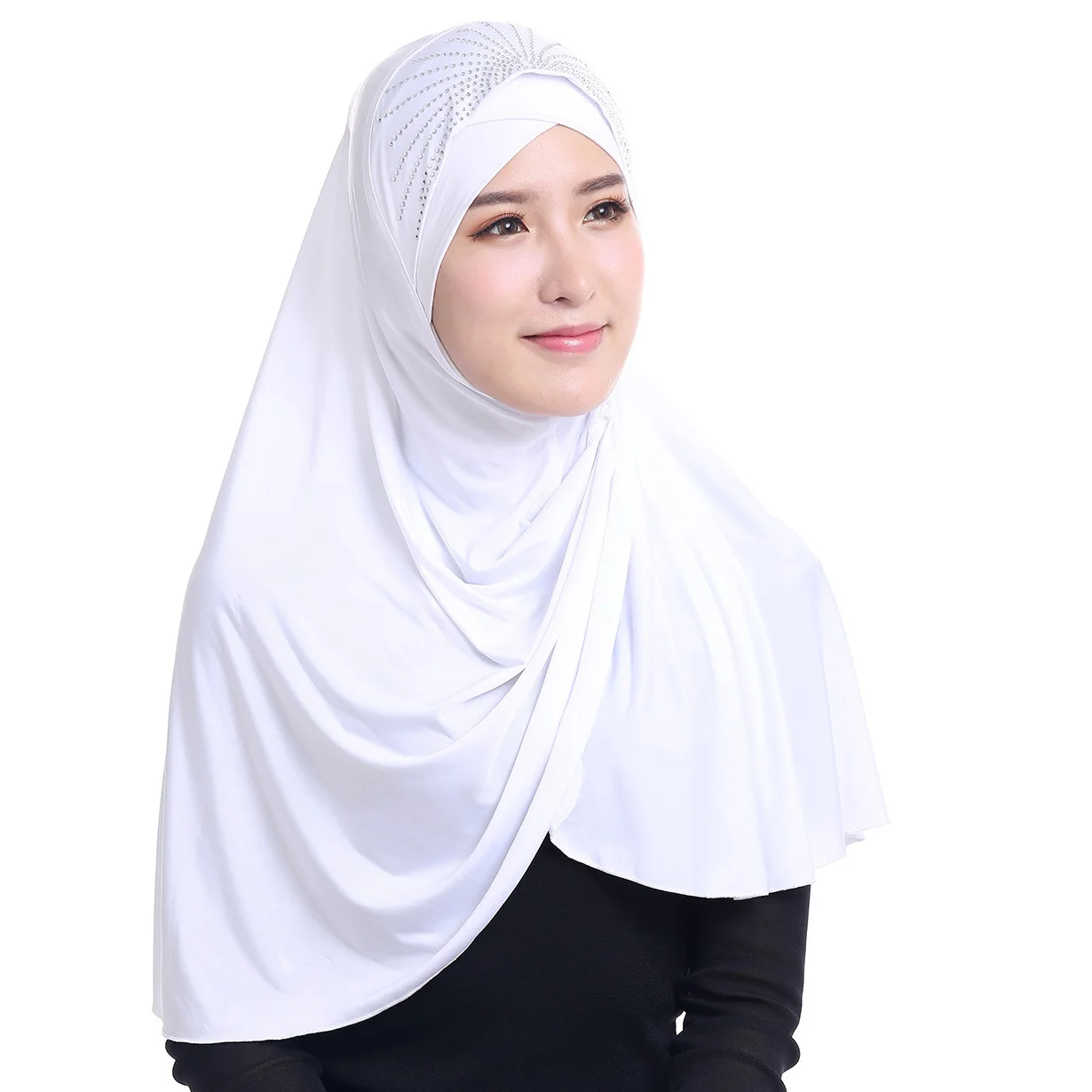 Syal berlian warna polos untuk wanita Muslim syal luar hijab selendang etnik Turban wanita Islam hiasan kepala wanita