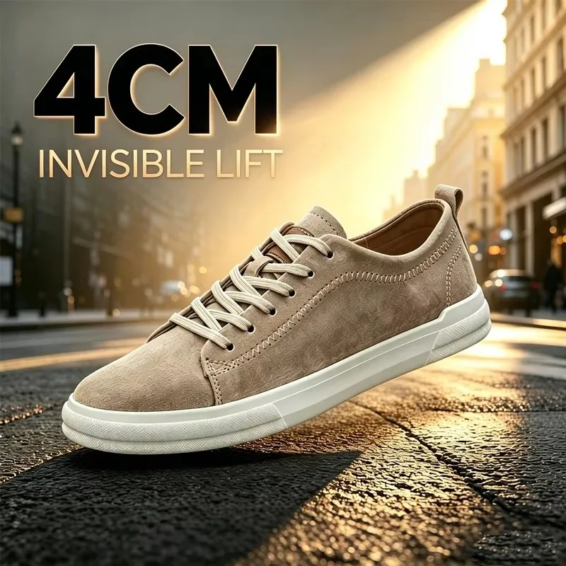 Genuine Leather Elevator Shoes for Men 4CM Hidden Height Boost Comfort Soft Sole Daily Casual Elevator Shoes Board Sneakers view 3