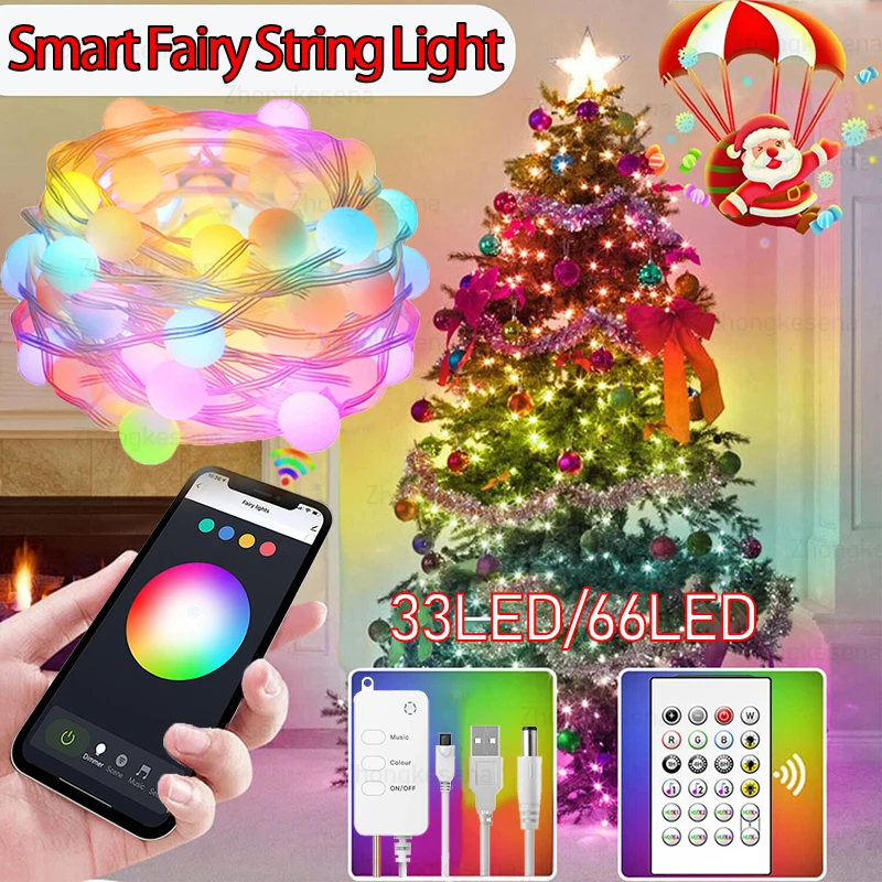 Tuya WiFi Smart Fairy Lights Outdoor Waterproof RGB String Lights USB APP Control Music Garland Lights With Alexa Google Home